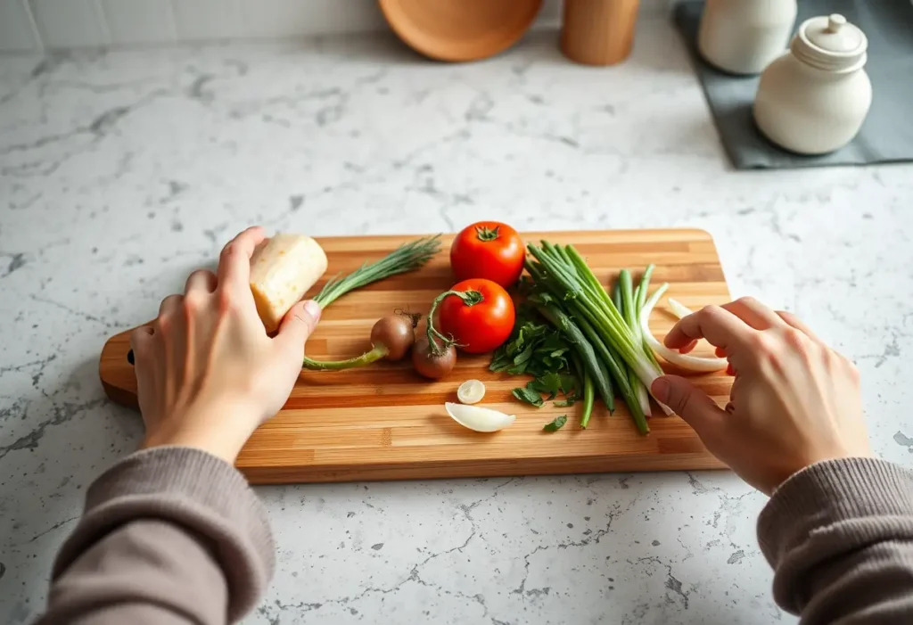 Un plan de travail avec des ingrédients frais pour un dîner romantique
