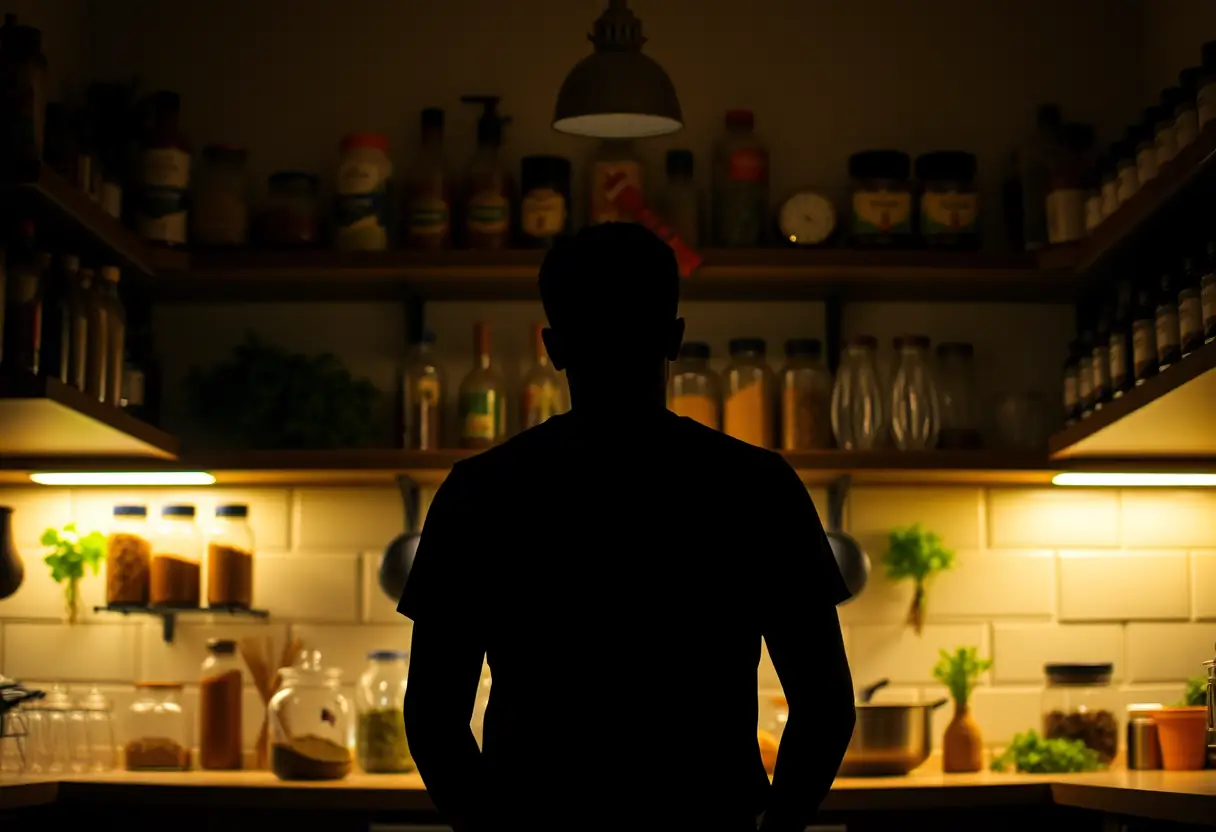 Un profil d'une personne dans une cuisine avec des épices et des herbes, thème de l'acceptation de soi
