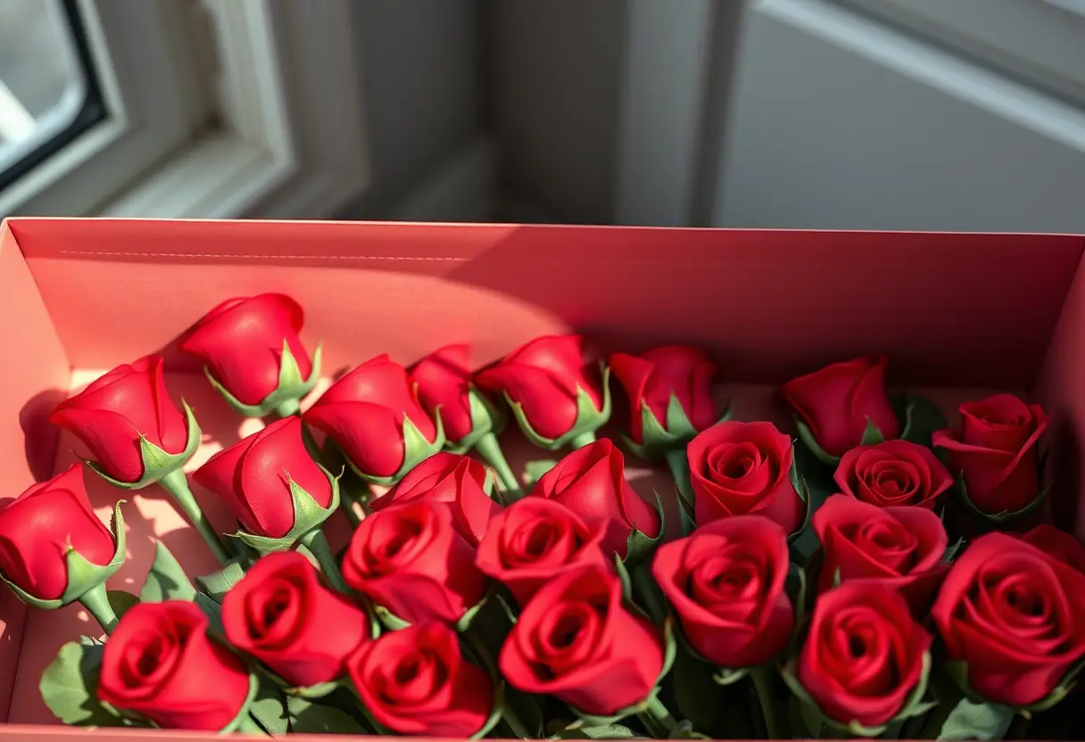 Un bouquet de douze roses symbolise une demande officielle, célébration de l'amour à la Saint-Valentin.