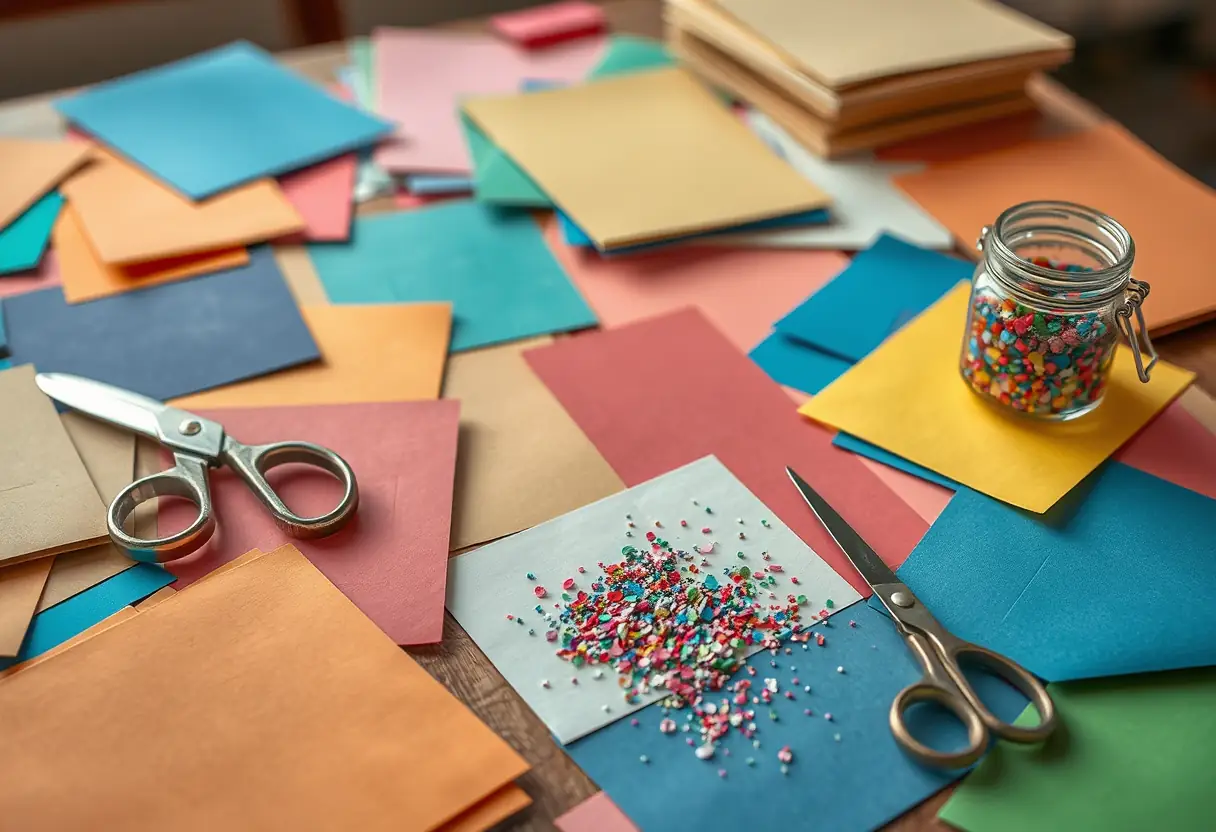 Un bureau avec différents matériaux pour fabriquer des cartes de Saint-Valentin