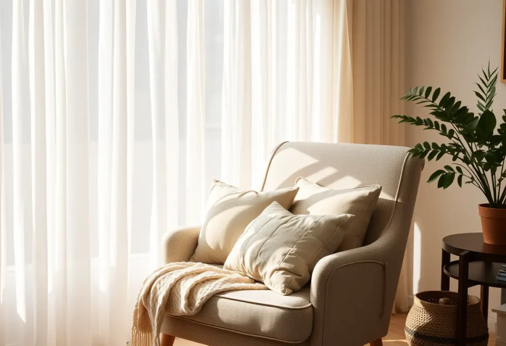 Un fauteuil moelleux dans un salon baigné de lumière naturelle