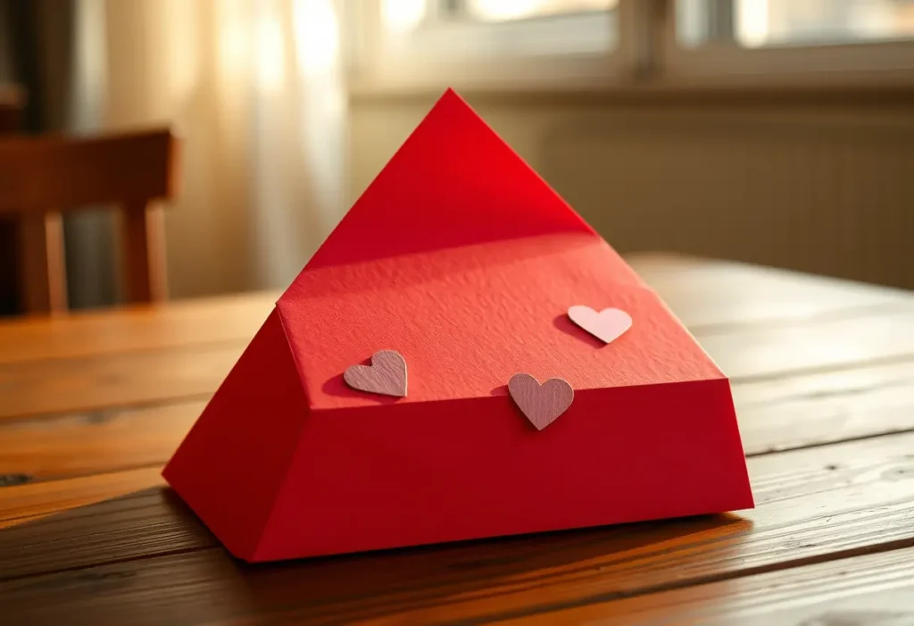 Une carte de Saint Valentin rouge avec des autocollants en forme de cœur