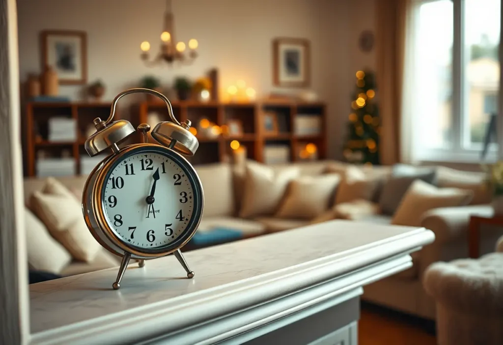 Horloge indiquant la Saint-Valentin dans un salon chaleureux