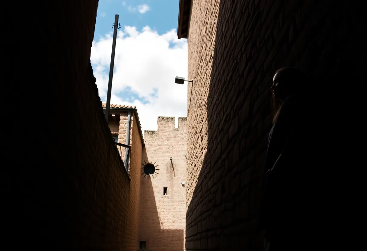 Article sur la Saint-Valentin : silhouette féminine dans une ruelle étroite médiévale