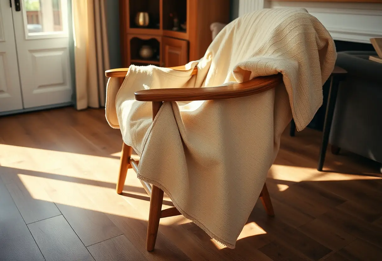 Un fauteuil recouvert d'une couverture chaude, représentant le sentiment de sécurité et de bien-être.