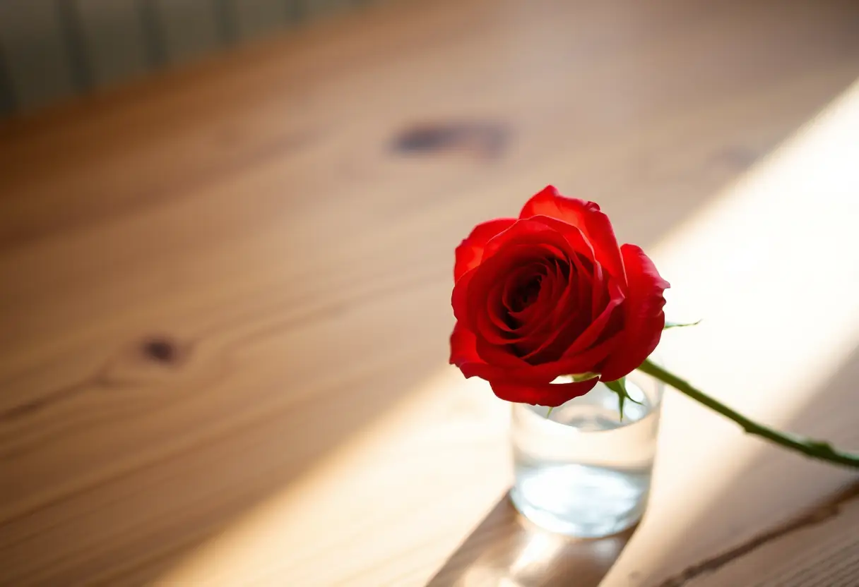 Un bouquet de roses rouges sur une table, évoquant la beauté et l'amour de soi-même