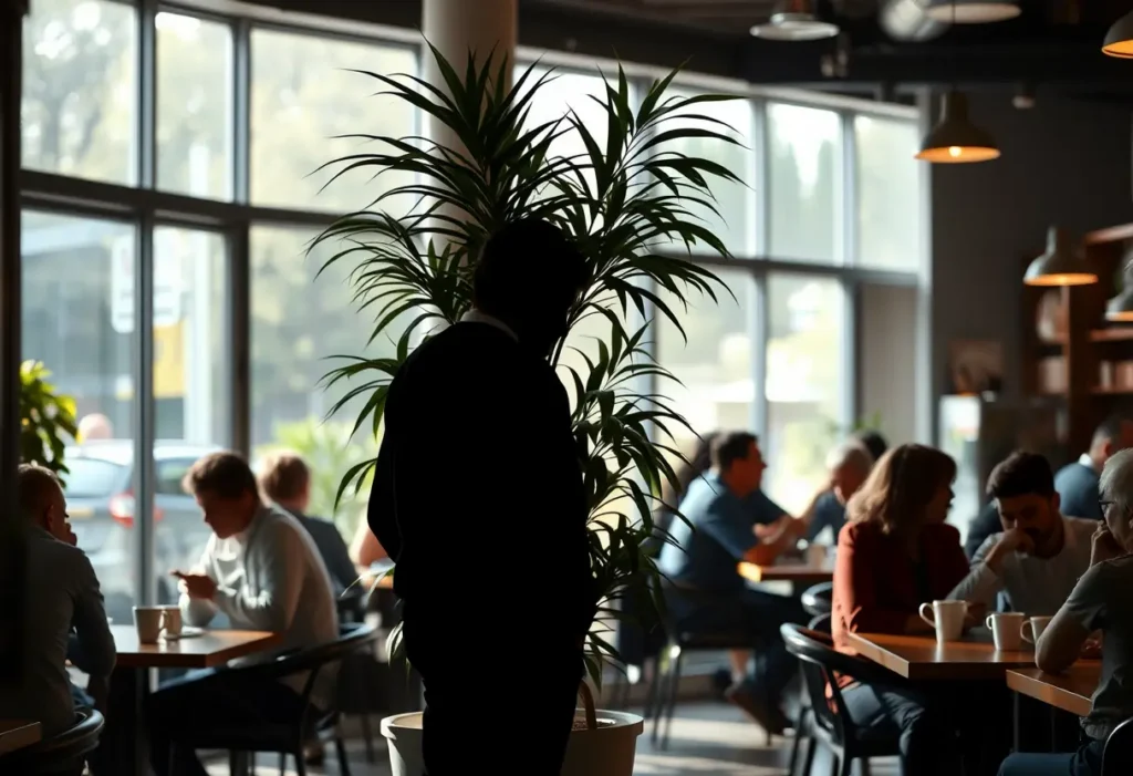 Une personne anonyme dans un café bondé, célébrant la Saint-Valentin