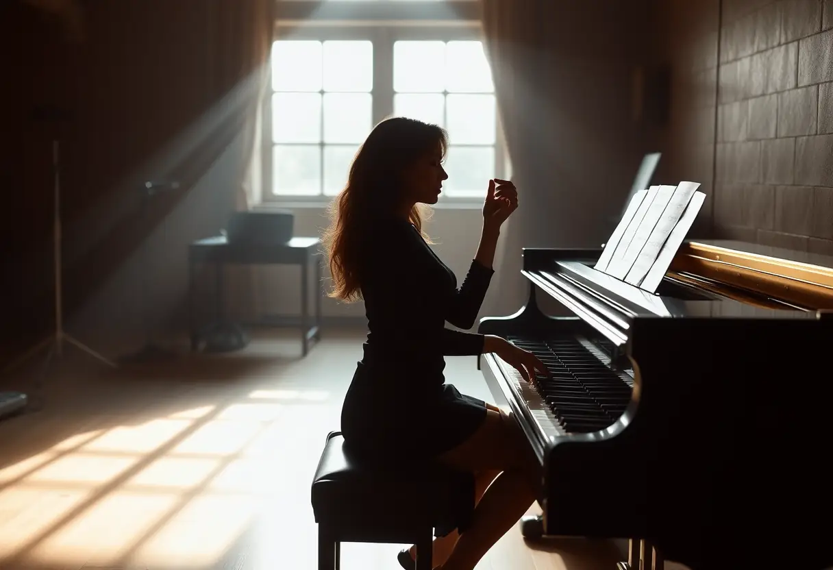 Studio de musique avec une pianiste pour la Saint-Valentin