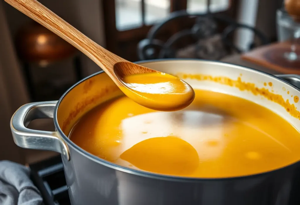 Potiron mijotant dans une grande casserole pour la Saint-Valentin