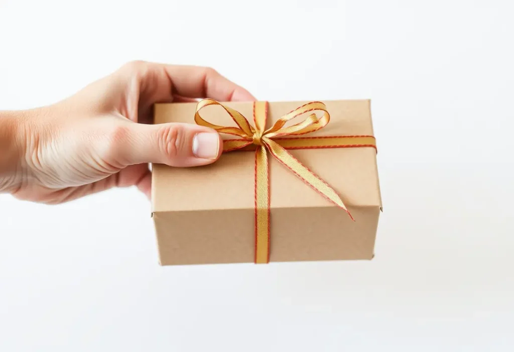 Une main qui emballage délicatement un cadeau, symbole de la Saint-Valentin