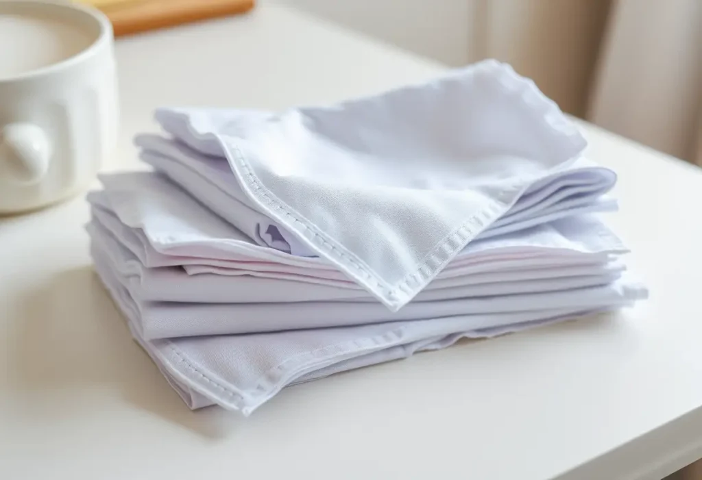 Un tas de mouchoirs en coton doux soigneusement pliés sur une commode