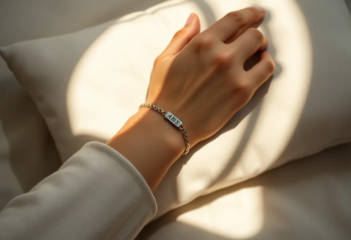 Un bracelet en argent avec des initiales gravées