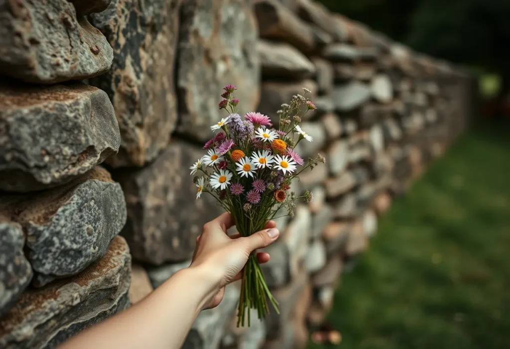 Une main offrant une brassée de fleurs sauvages, symbole d'amour et de bien-être