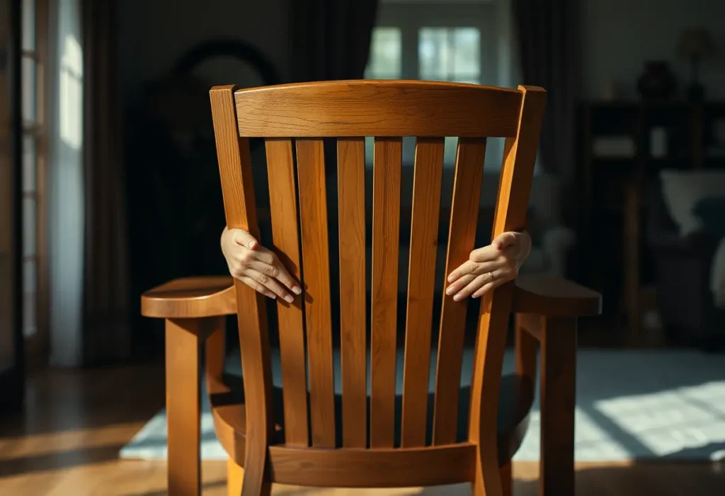 Un fauteuil en bois dans une pièce confortable, symbolisant le soutien et la stabilité.