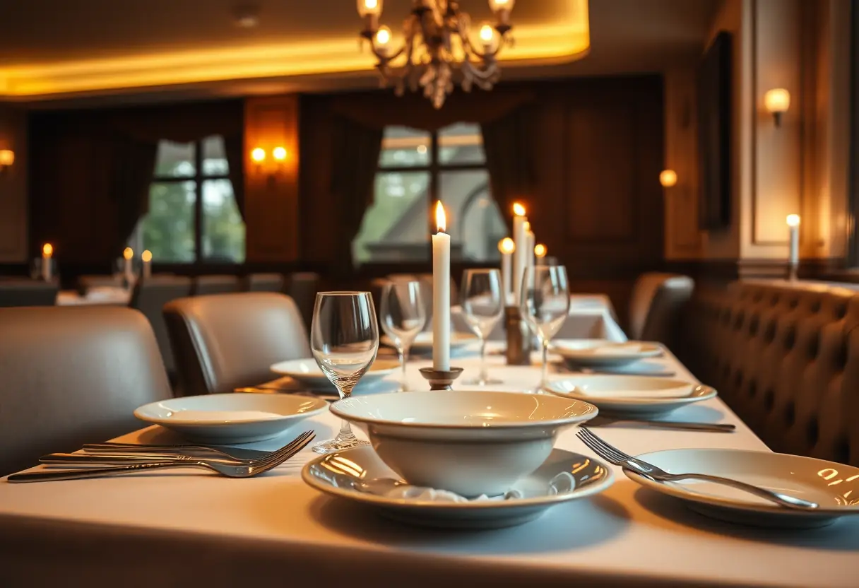 Une table romantiquement dressée dans un restaurant chaleureux à Lille