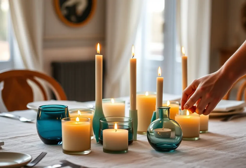 Des bougies artisanales sur une table de cuisine