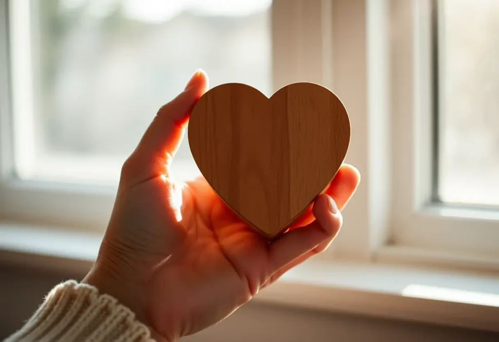 Une main tenant une boîte en bois carrée, symbolisant l'amour et la Saint-Valentin.
