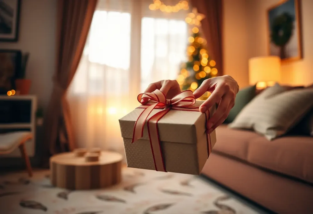 Mains habiles en train d'emballer un cadeau pour la Saint-Valentin