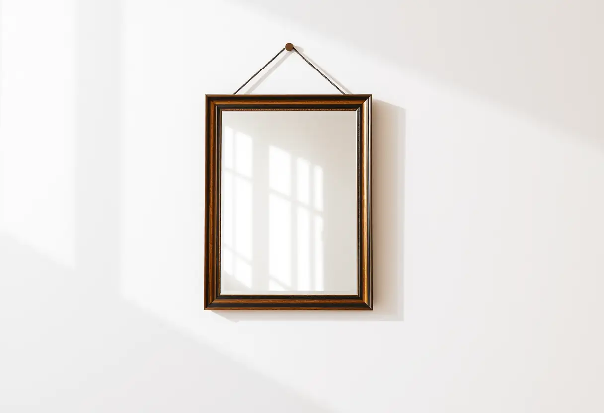 Un miroir encadré accroché au mur
