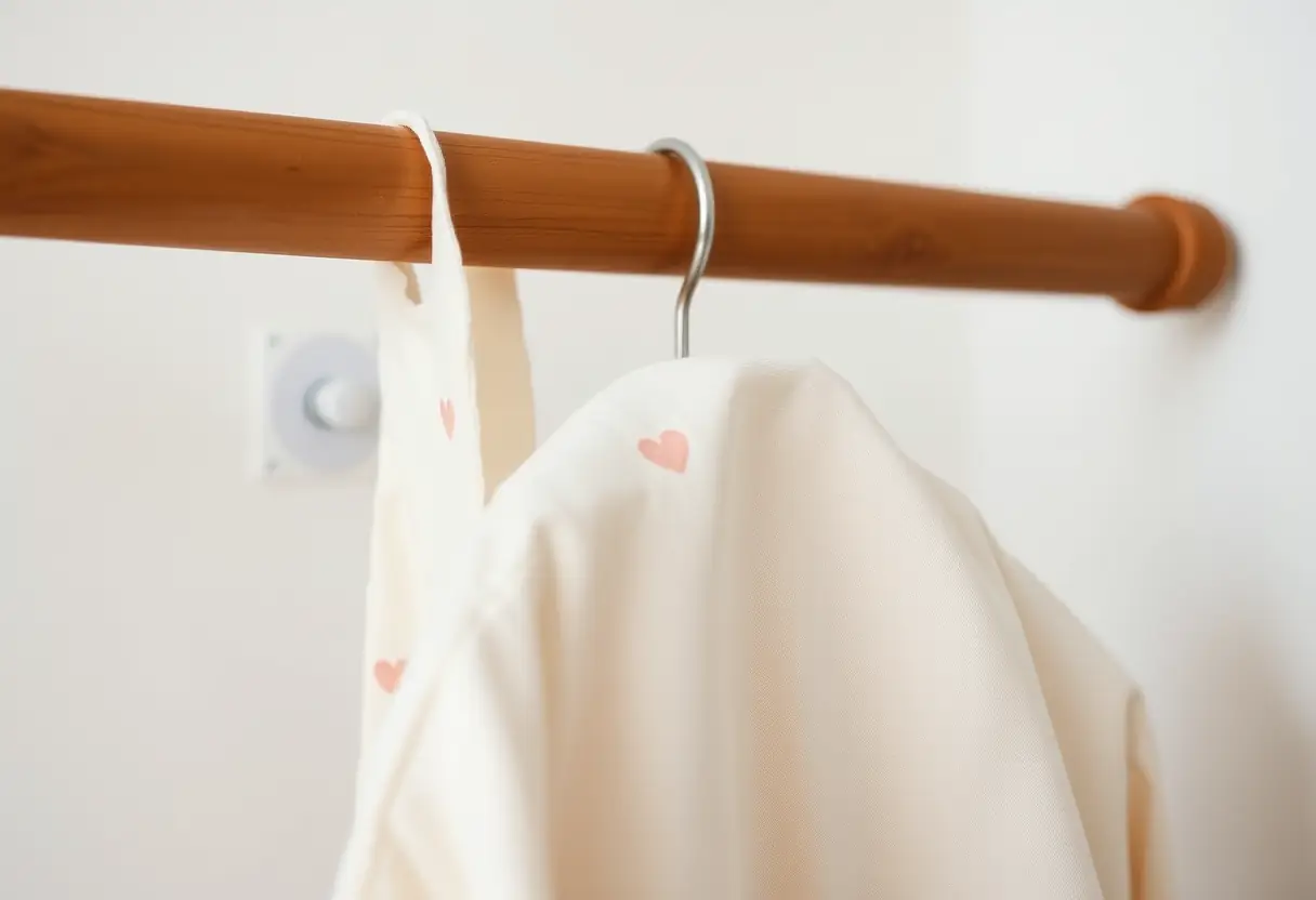 Un caleçon soigneusement plié et accroché dans un placard, orné d'un motif de cœur subtil, illustrant la déclaration d'amour discrète.