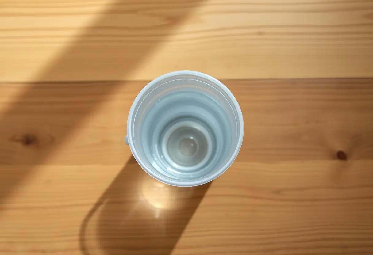 Verre d'eau sur une table, illustrant l'utilisation quotidienne des exercices de rééducation périnéale