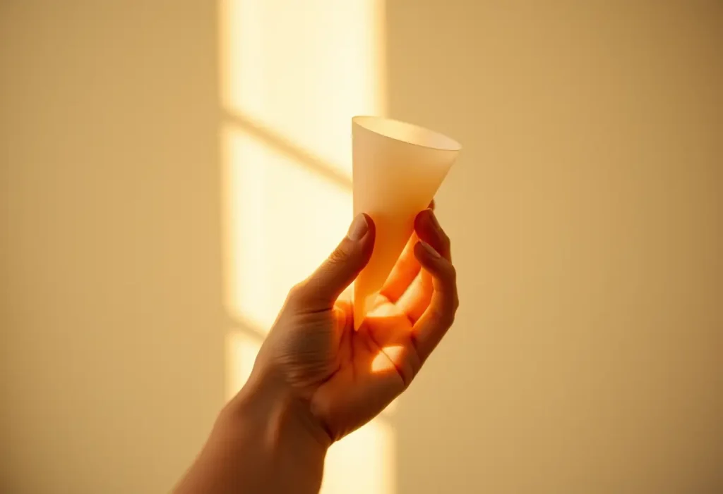 Main du lecteur tenant un cône vaginal en silicone