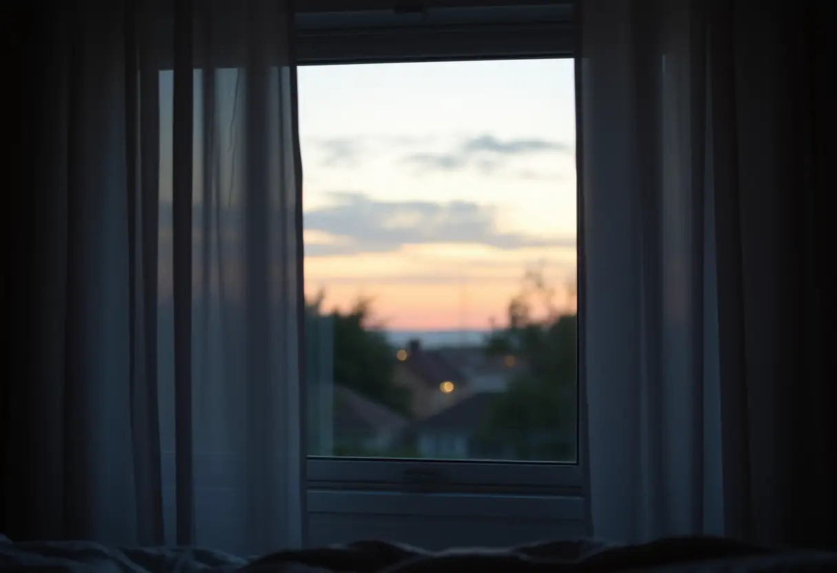 Vue paisible depuis une fenêtre de chambre à coucher