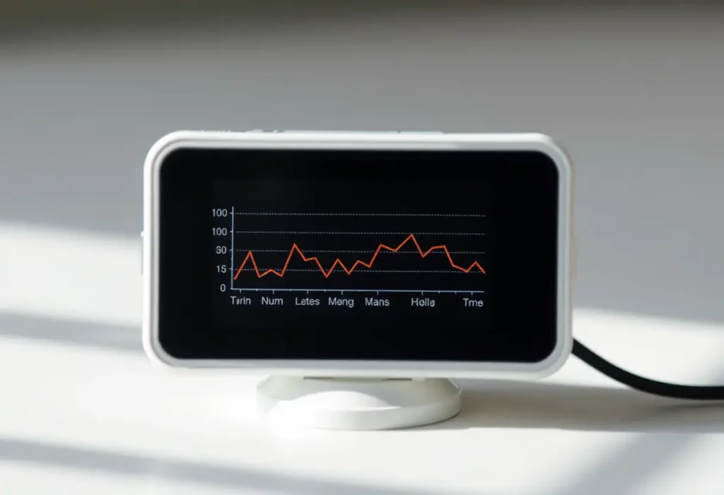 Un petit appareil électronique affiche un graphique qui suit la durée des cycles menstruels.