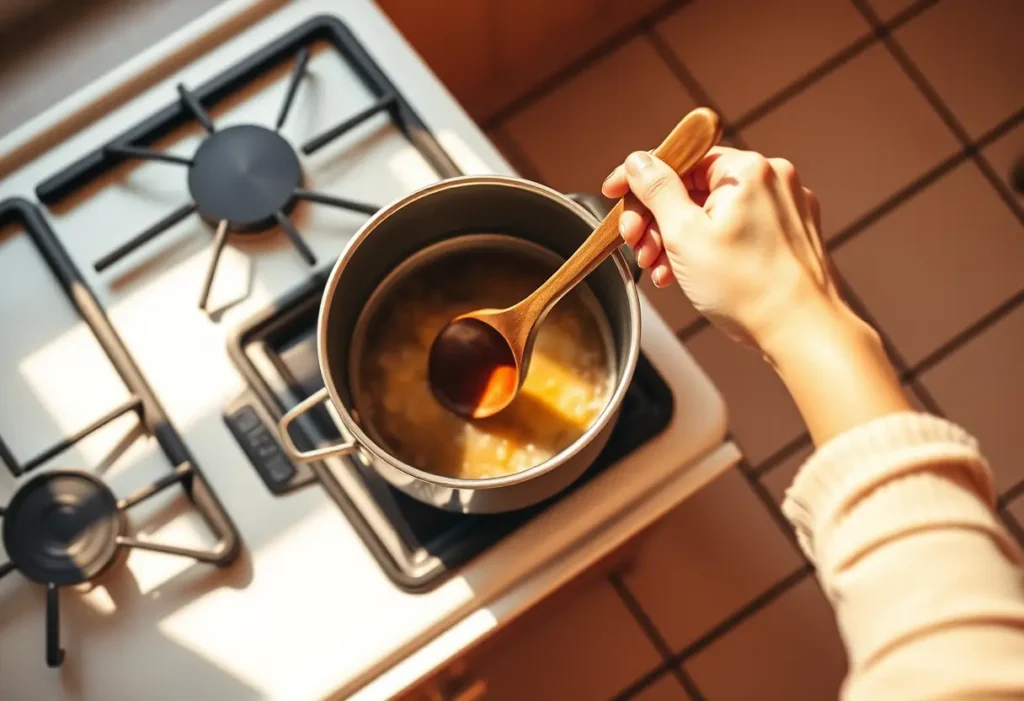 Main dans une cuisine pendant la phase lutéale
