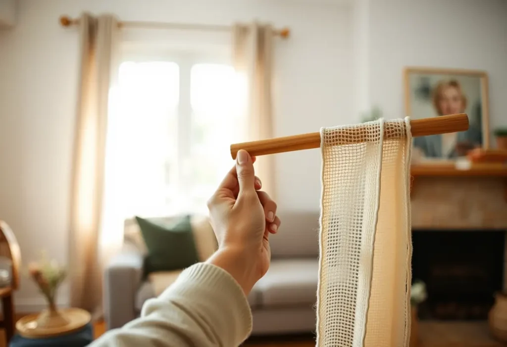 Main du praticien tenant un manche en bois, utilisant une bande élastique