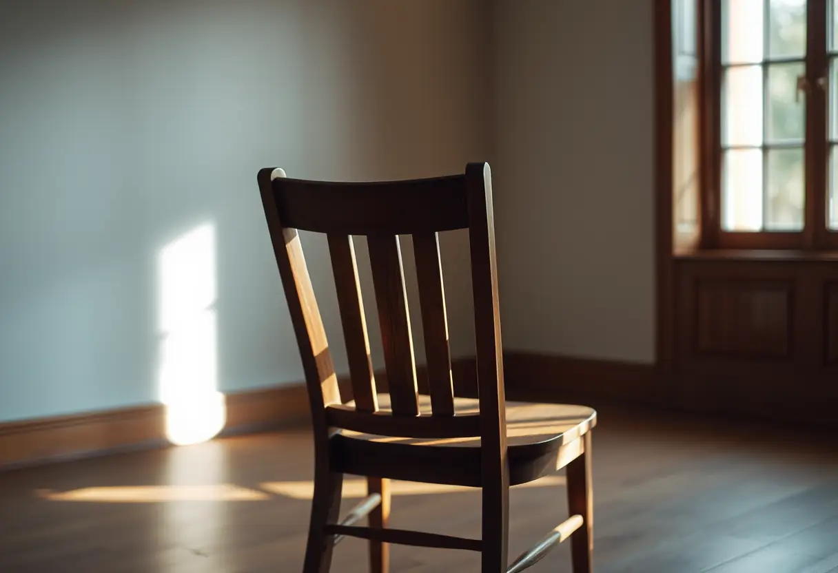 Chaise en bois dans une pièce calme, rappelant le besoin de temps pour soi-même