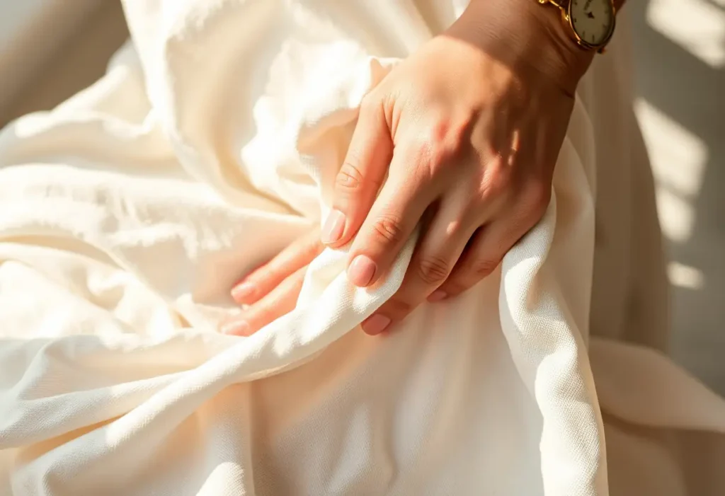Main: une main apaisant un morceau de tissu doux