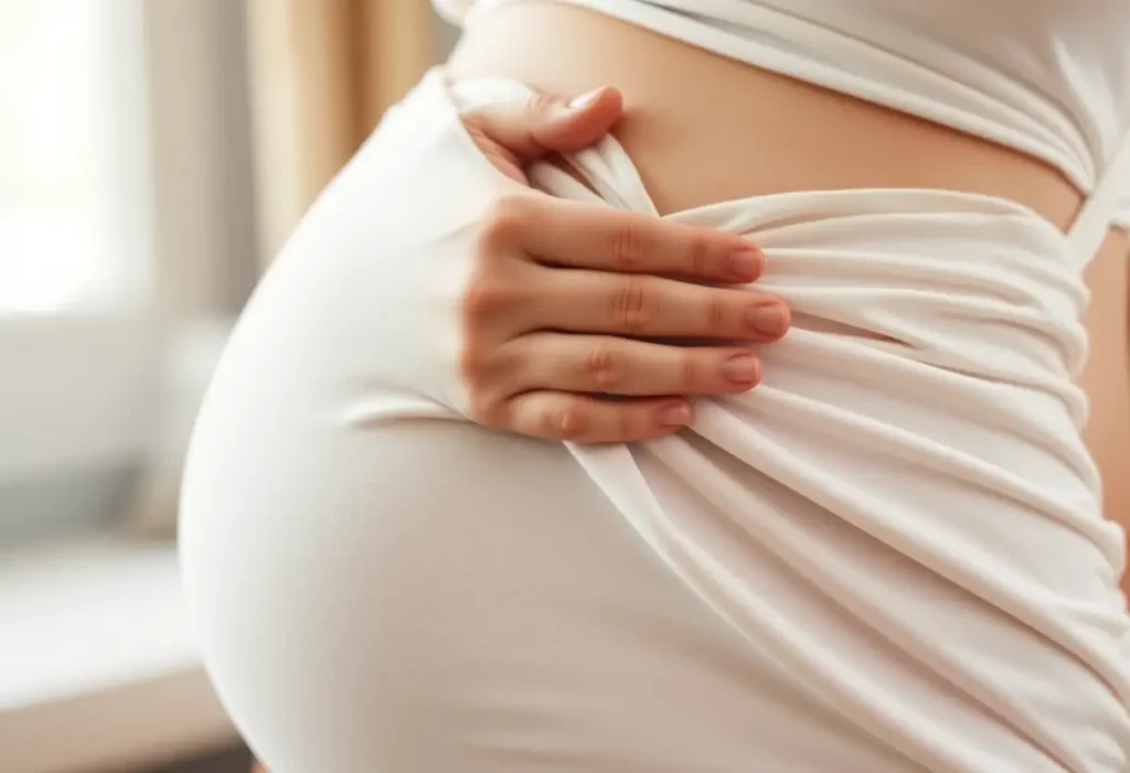 Main du nouveau parent ajustant son shorty post-partum
