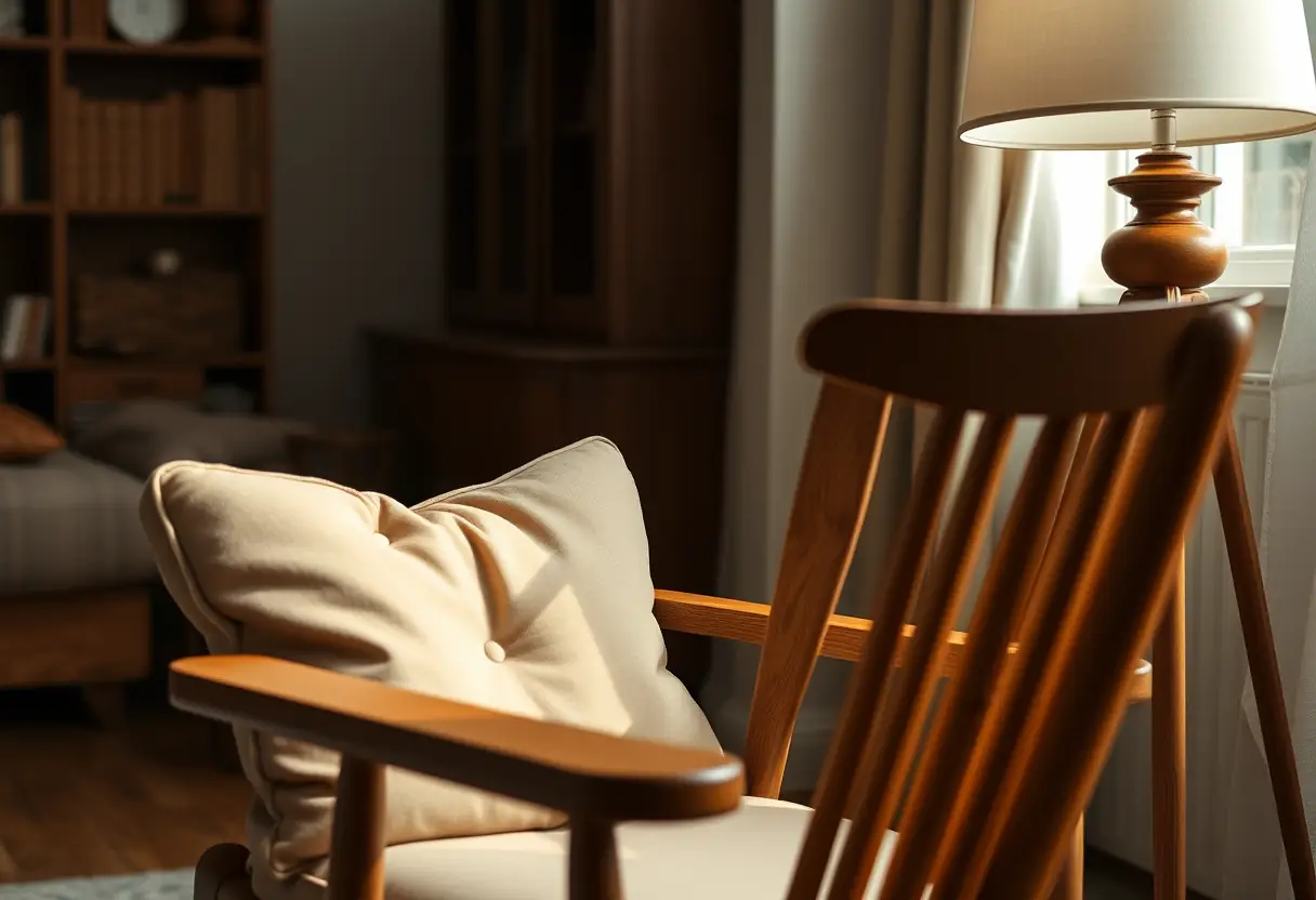 Un fauteuil confortable dans un salon chaleureux, soulignant l'importance du repos et du bien-être