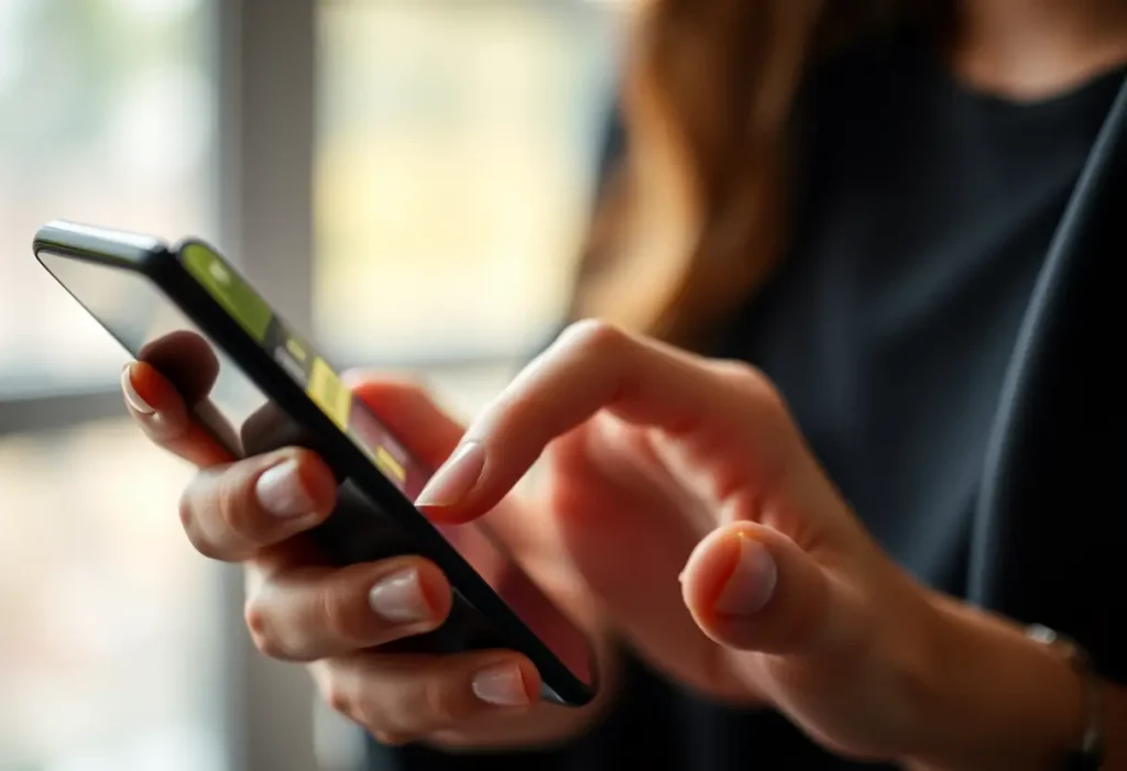 Main de femme utilisant une application de suivi du cycle menstruel