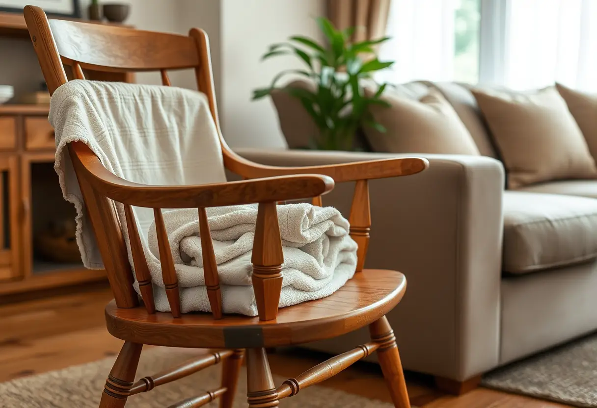 Fauteuil avec des serviettes pliées, symbolisant le confort et la douceur