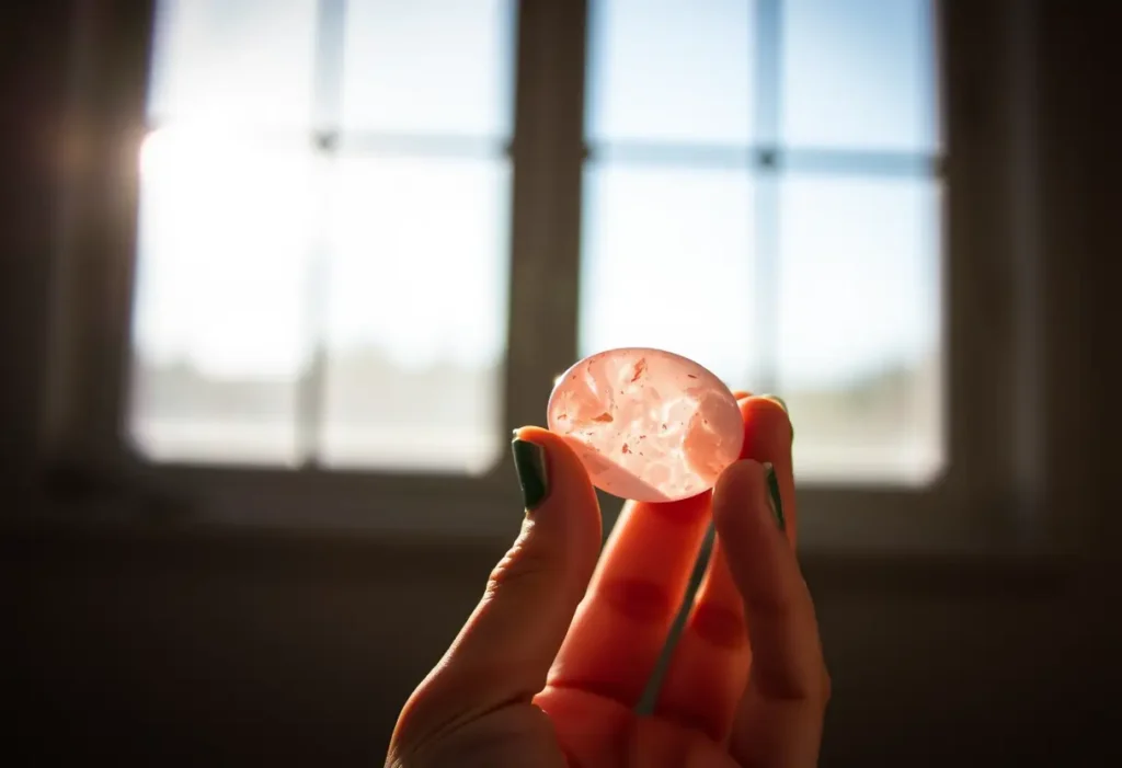 Mainseau tenant une pierre de rhodochrosite