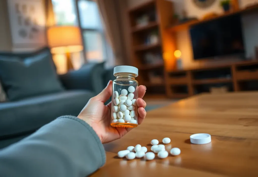 Une main féminine tenant un petit flacon de médicaments pour lutter contre l'endométriose