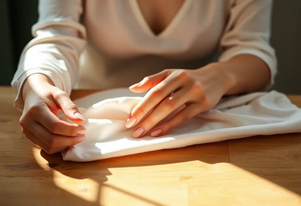 Main focus sur la sélection minutieuse des sous-vêtements féminins