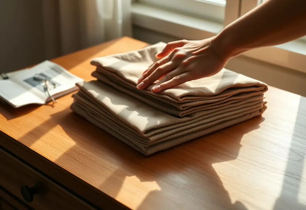 Main du bien-être : des serviettes soigneusement pliées sur une commode.