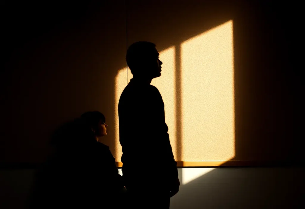 Silhouette d'une personne devant un tableau blanc accroché au mur