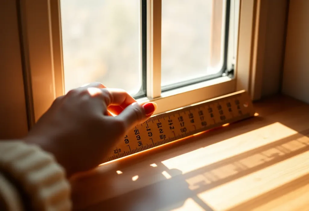 une main tenant un règle en bois près d’une fenêtre, la lumière du soleil soulignant la douceur du bois