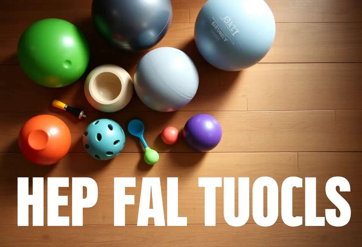 Un plan incluant une table avec des ballons d'exercices utilisés pour renforcer les muscles du plancher pelvien