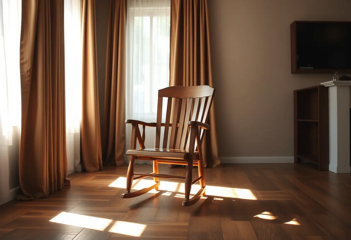 Un fauteuil en bois dans un salon baigné de lumière naturelle