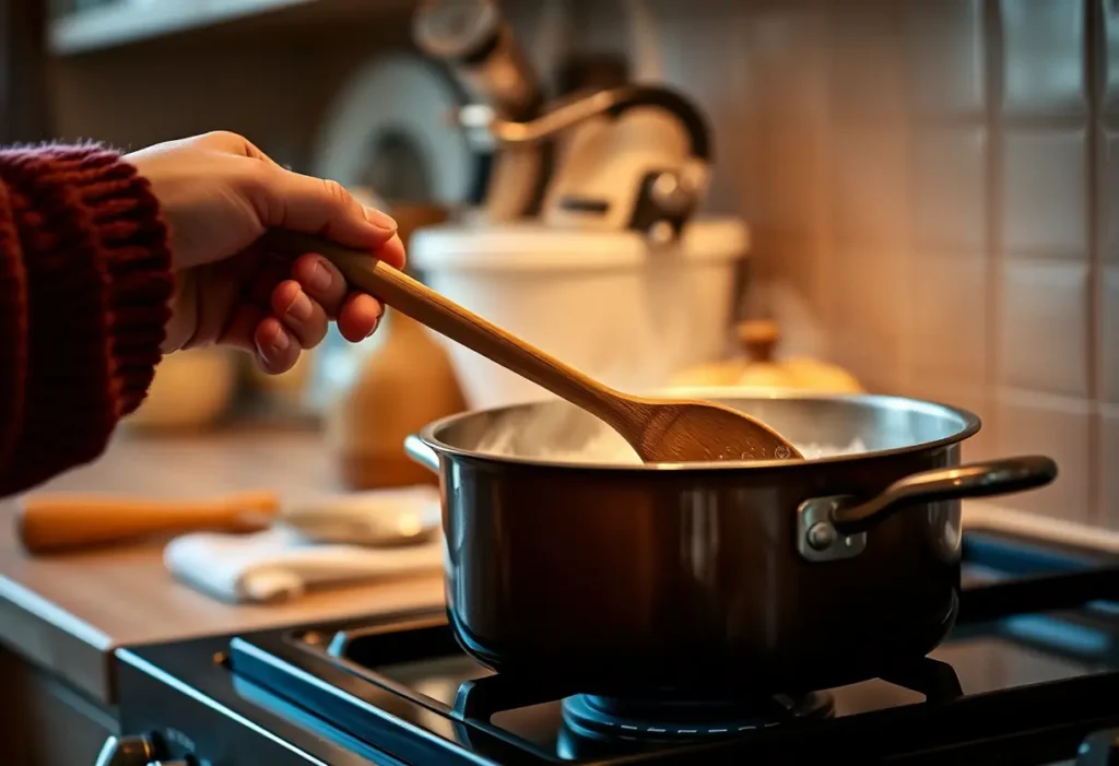 Main photo : maine de cuisine avec cuillère en bois