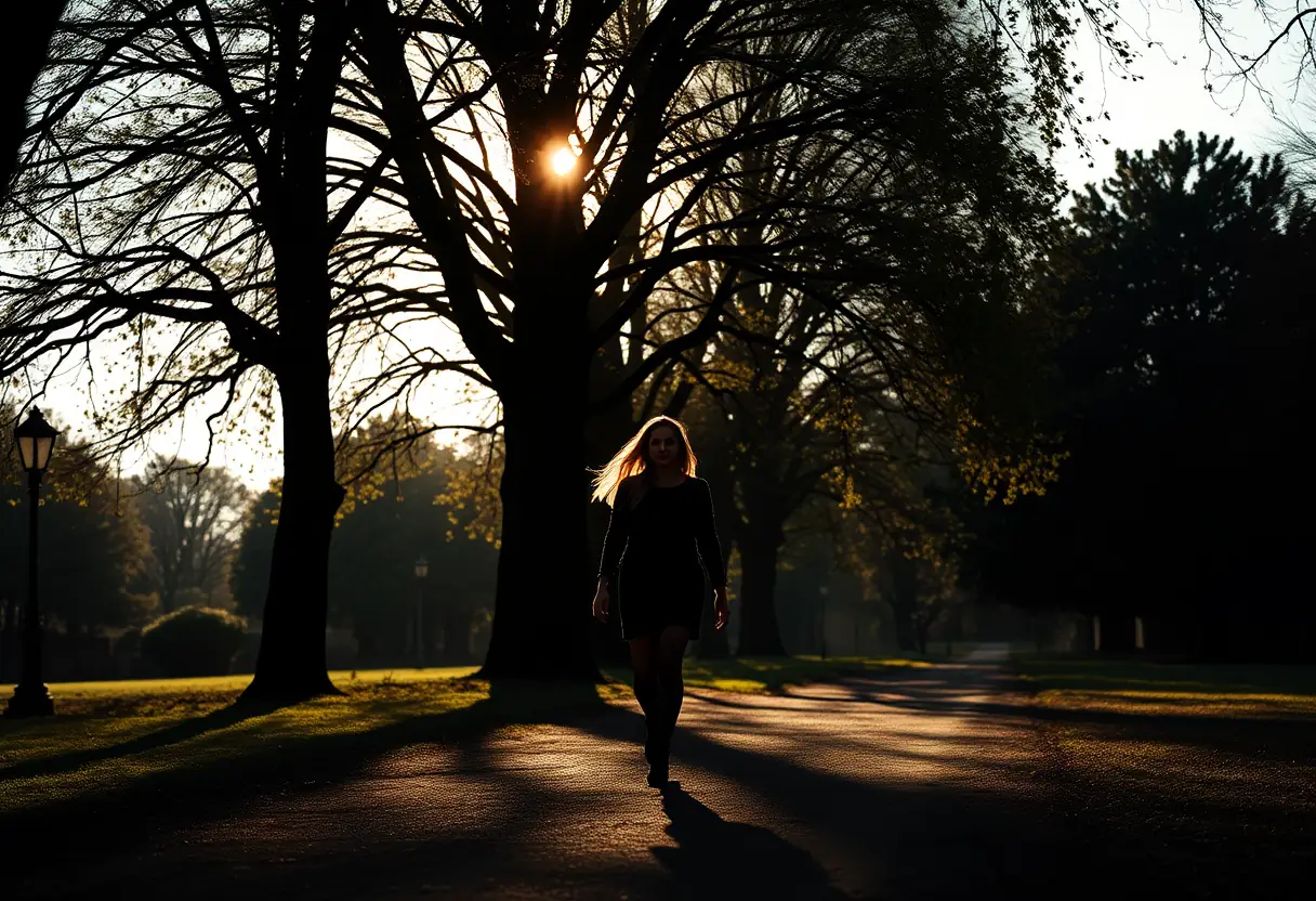 Photo principale : femme se promenant dans un parc ombragé