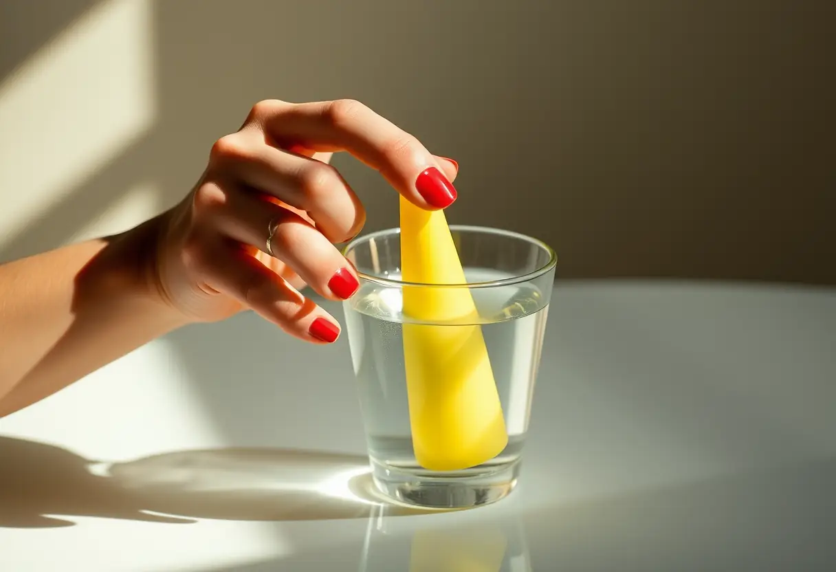 Main image d'une fiole de verre avec un cône de caoutchouc