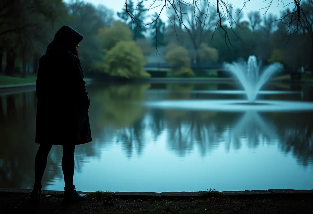 Texte alternatif : Un profil de femme en manteau de pluie regardant au loin sur un plan d'eau, représentant l'expérience de sortir de sa zone de confort.