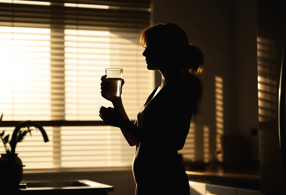 Image principale d'une femme en silhouette tenant un verre d'eau