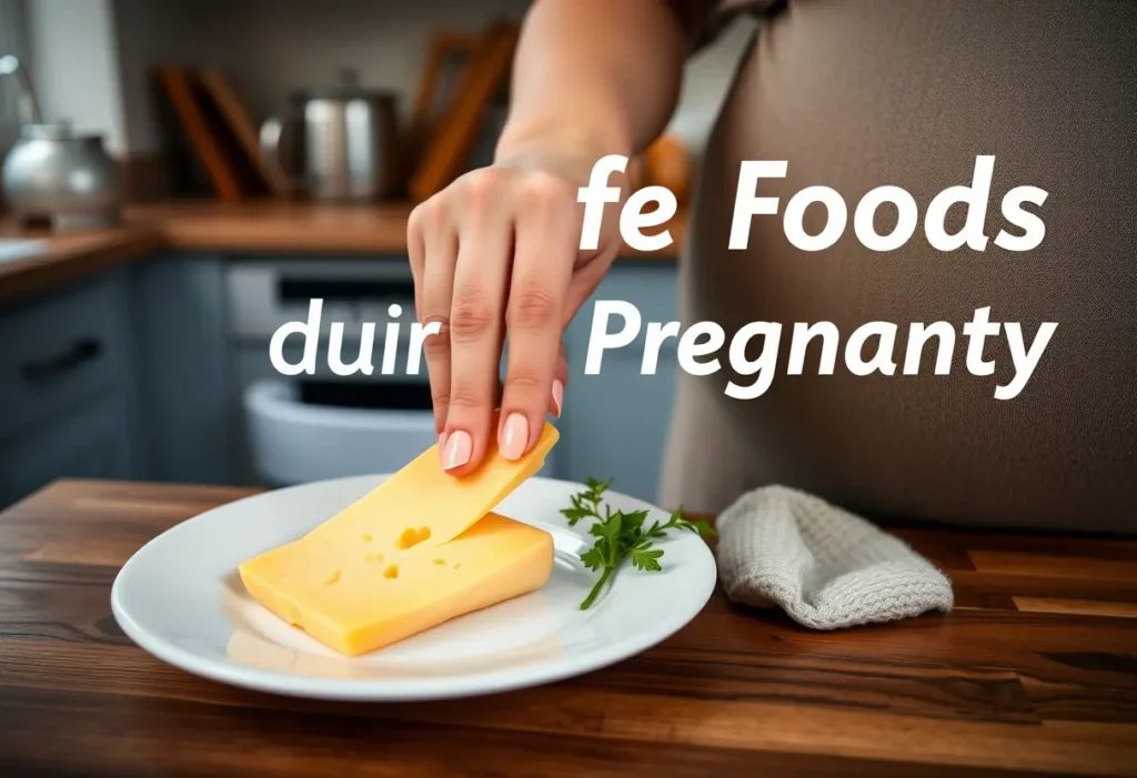 Main focus sur une main posant du fromage sur un plateau, symbolisant les aliments sûrs pendant la grossesse